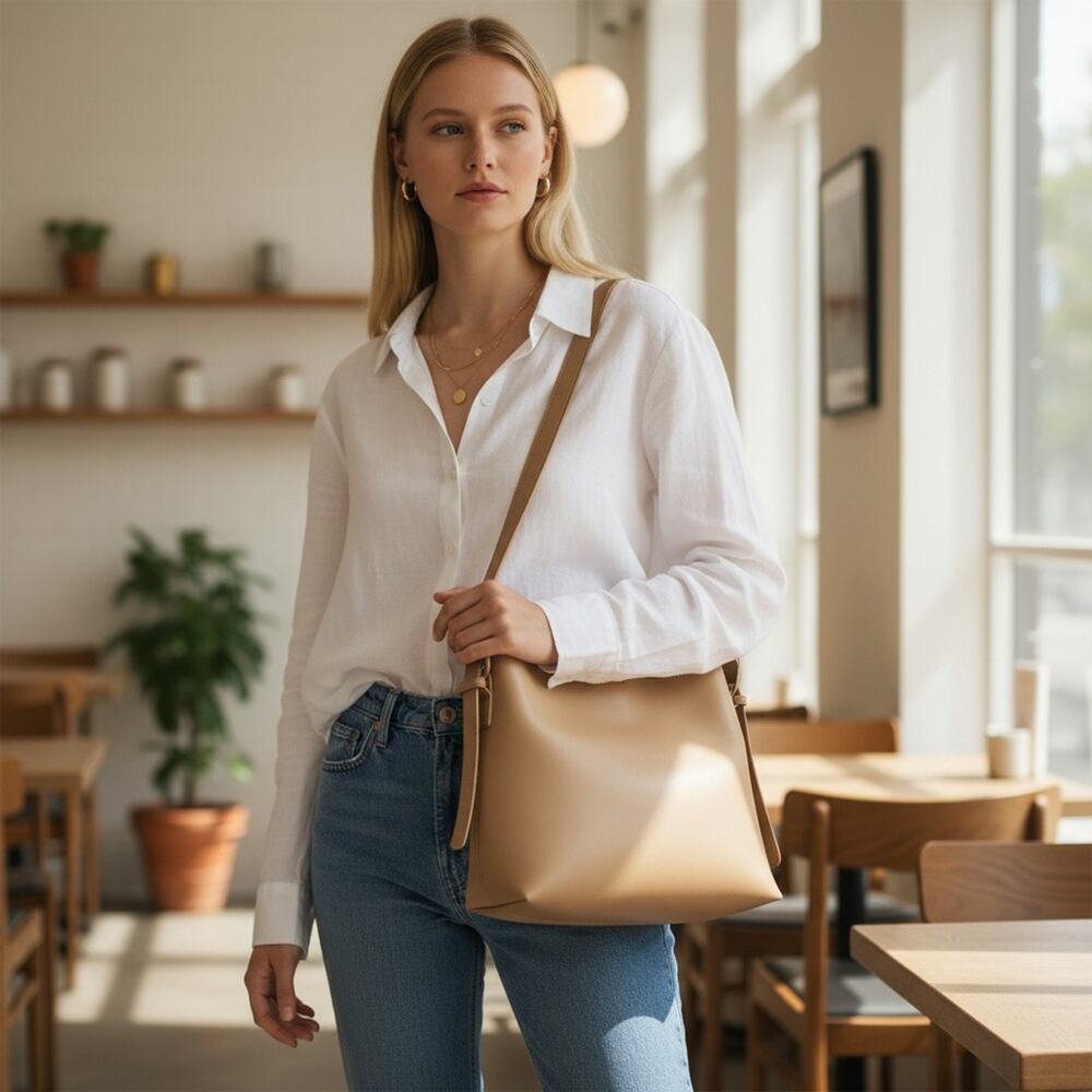 FALLS CREEK Sand Medium Buckle Tote and Bag